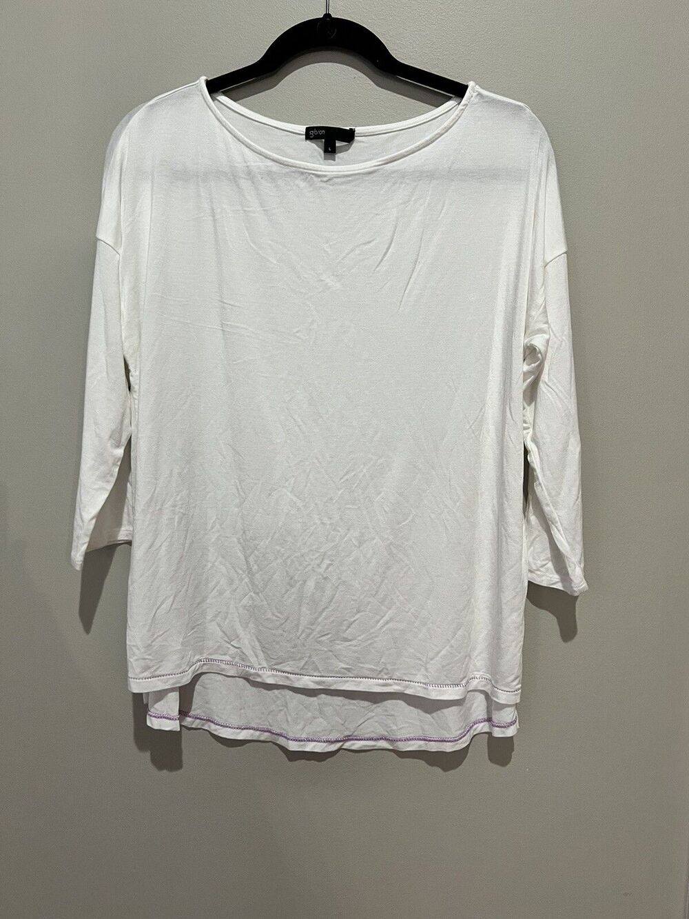 Gibson White with Purple Stitching 3/4 Length Sleeve Large